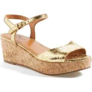 Tory Burch Wedge Platform Sandals Size 8 Abena Gold Wedge Designer Resortwear